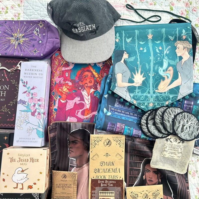 fairyloot bookish trinkets, bags, decor, keychains, stationary, pins