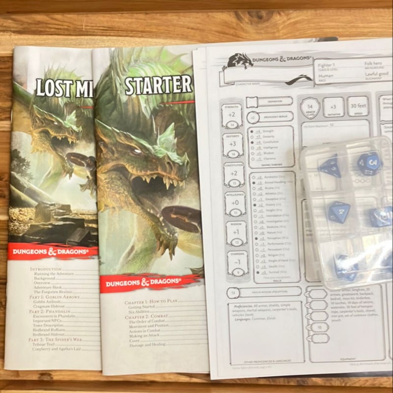 Dungeons and Dragons Starter Set (Six Dice, Five Ready-To-Play d&d Characters with Character Sheets, a Rulebook, and One Adventure)