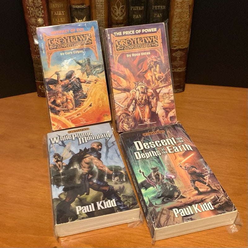 Vintage First Edition Greyhawk: Artifact of Evil, The Price of Power, White Plume Mountain, Descent into the Depths of the Earth