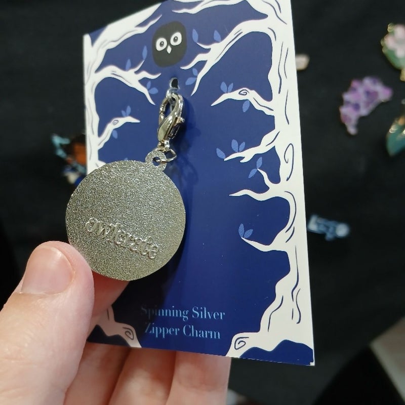 Spinning Silver Owlcrate enamel zipper charm