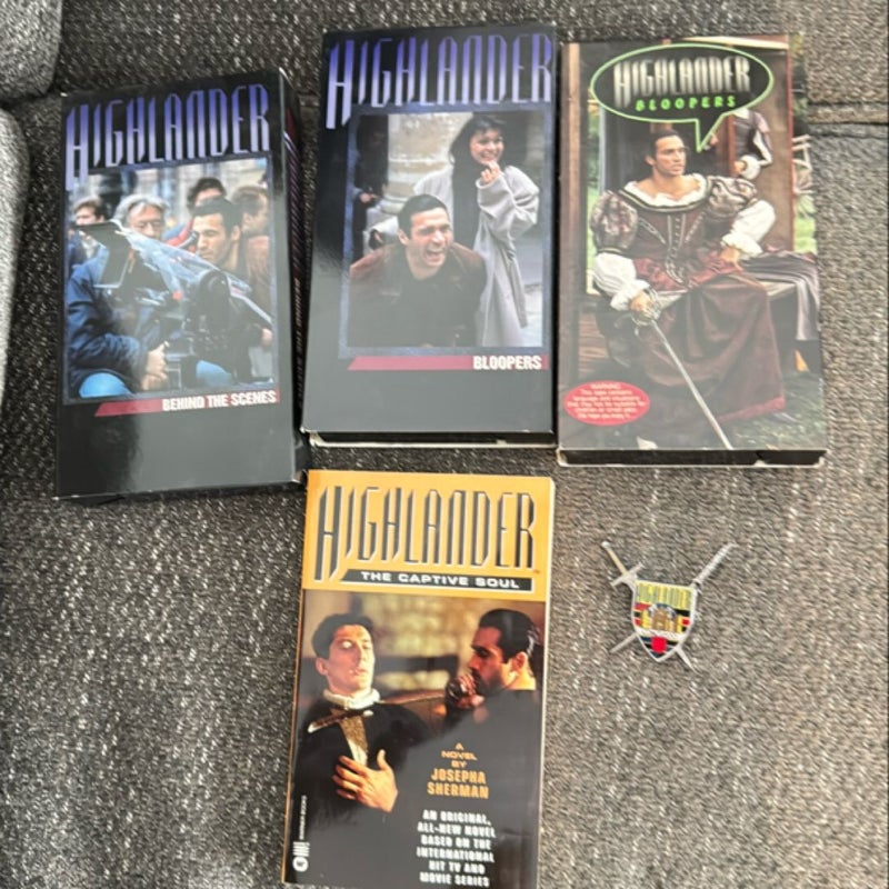 Bundle-Highlander Novel and Bloopers VHS tapes