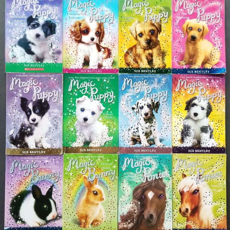 VINTAGE SCHOLASTIC MAGIC PUPPY, PONIES, BUNNY LOT OF 12 BOOKS SUE BENTLEY HOLOS