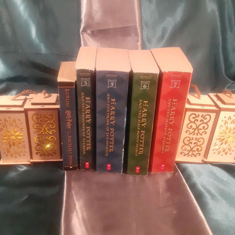 5 Harry Potter book lot by J.K. Rowling , paperback set 1,3,5,6,7 Harry Potter and the Sorcerer's Stone, Prisoner of Azkaban, Half-blood Prince, Order of the Phoenix, Deathly Hallows