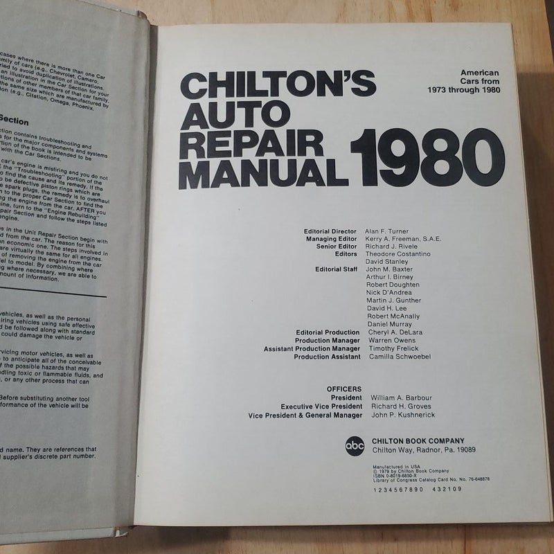 Chilton's Auto Repair Manual 1980