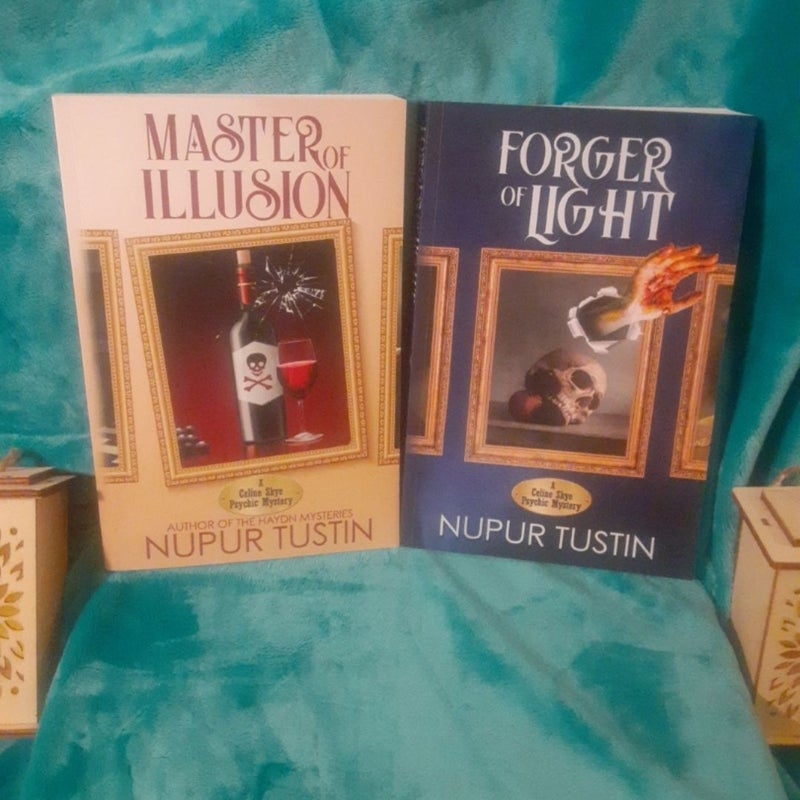 2x A Celine Skye Psychic Mystery book lot by Nupur Tustin! trade paperback, Forger of Light, Master of Illusion