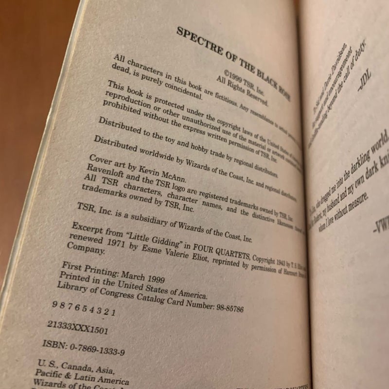 Ravenloft: Spectre of the Black Rose, First Edition First Printing