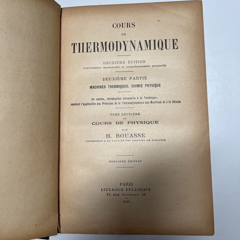 Cours de Thermodynamique (1919)