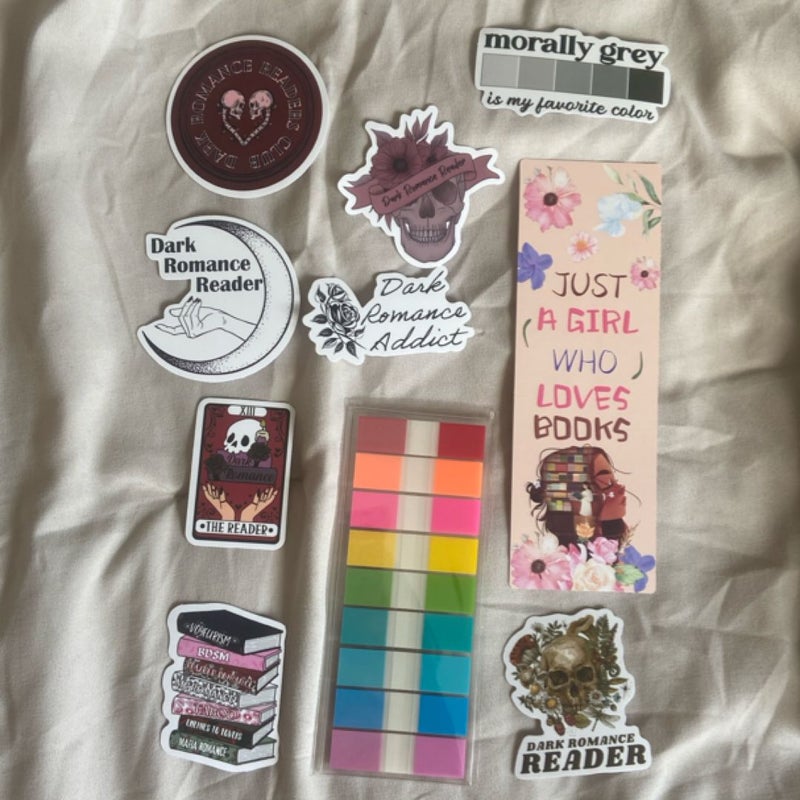 [BUNDLE] Grimstone- Dark Romance bundle: stickers, sticky tabs, bookmark, and ear gray tea.