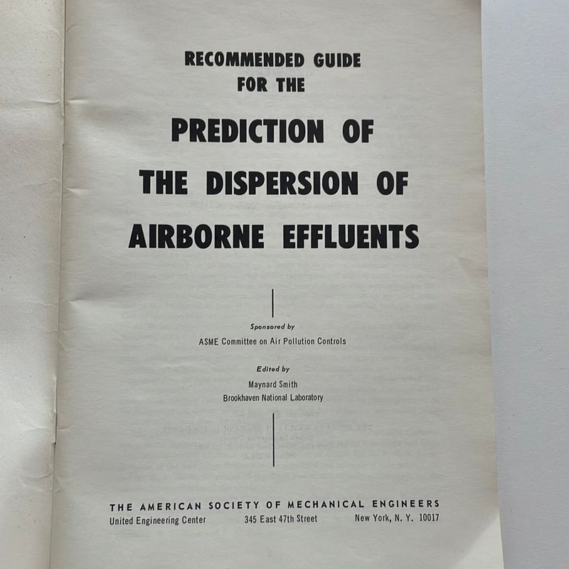 Recommended Guide for the Prediction of the Dispersion of Airborne Effluents