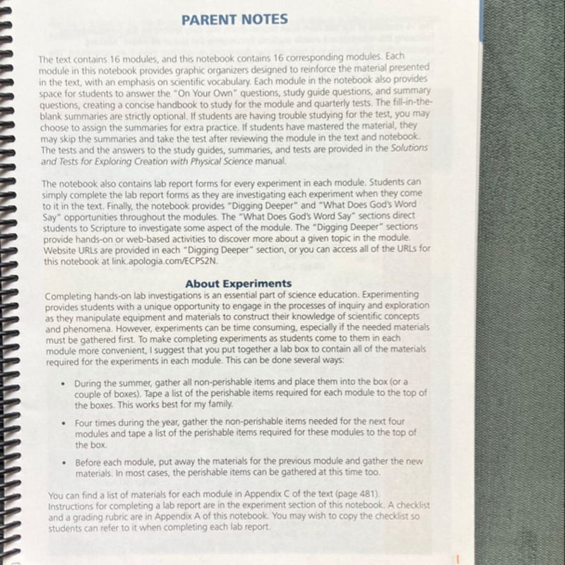 Physical Science Student Notebook