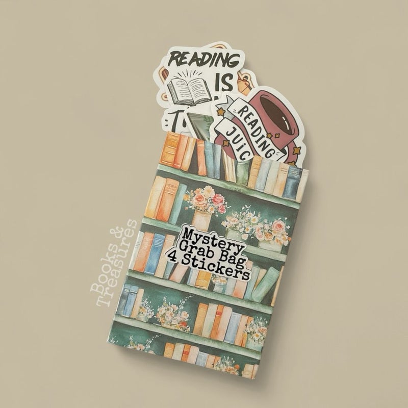 Mystery Sticker Grab Bag 4 Bookish Stickers Handmade