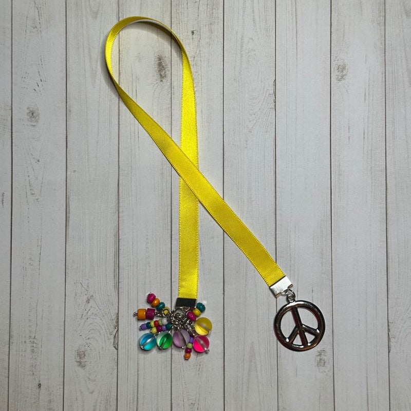 Peace Sign Charm Ribbon Handmade Bookmark
