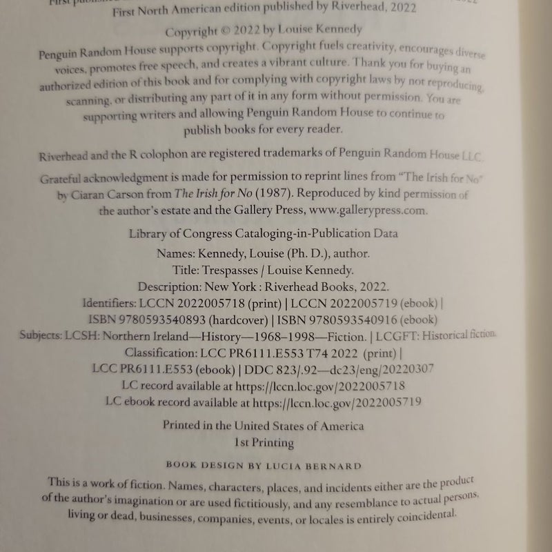 Trespasses (First Printing)
