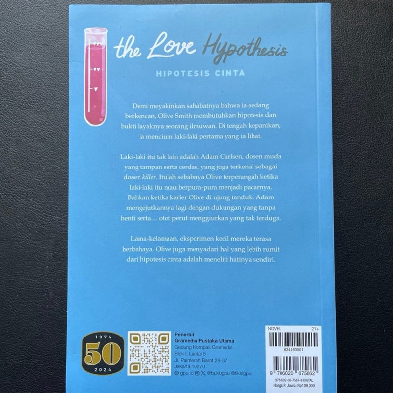 The Love Hypothesis Indonesian edition with matching bookmark