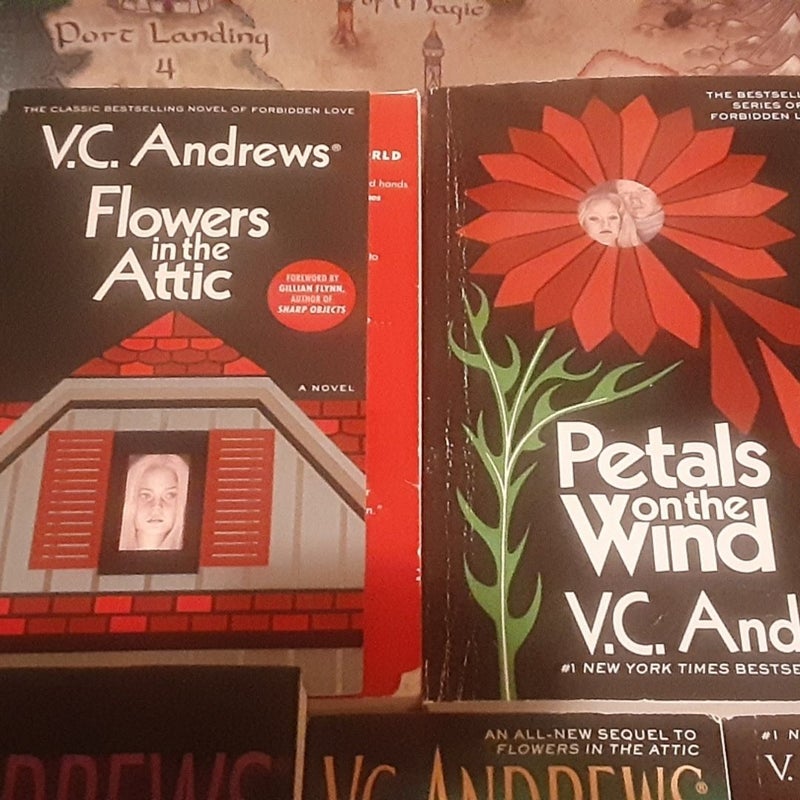 5 Attic series V.C. Andrews book lot Flowers in the Attic, Garden of Shadows, Petals on the Wind, Secret Brother, If There Be Thorns, Seeds of Yesterday
