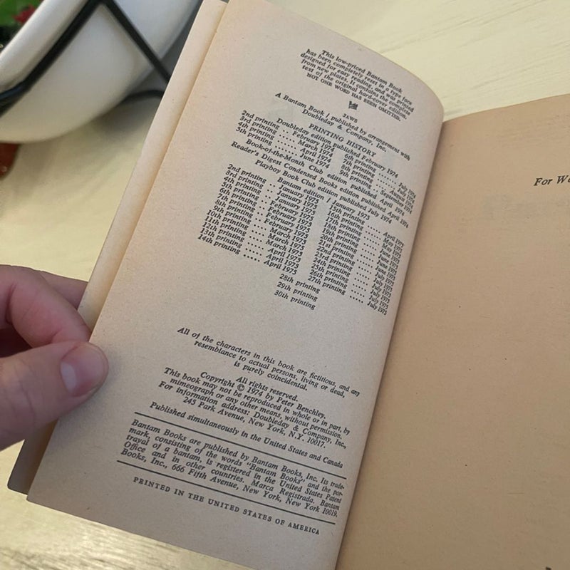 JAWS -Rare Book Club Edition -No Swimmer 1975
