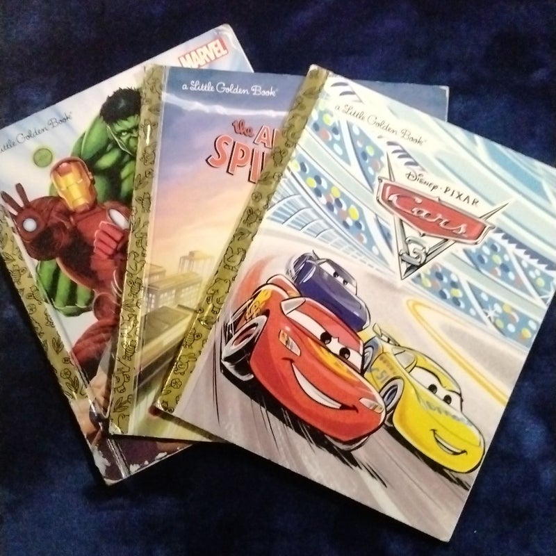 A Little Golden Book 3 Book Bundle Disney-Cars 3, The Amazing Spiderman, The Mighty Avengers 