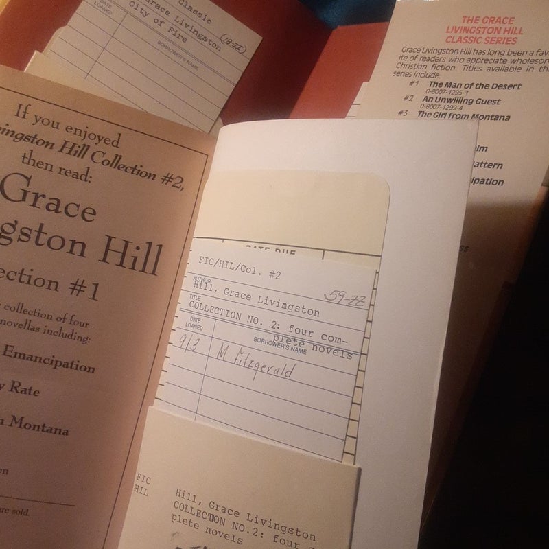 2 Grace Livingston Hill book lot 
The City of Fire hardcover book 1985 edition
Collection #2 trade paperback with 4 stories: Because of Stephen, Lone Point, Story of a Whim and An Interrupted Night
 :)