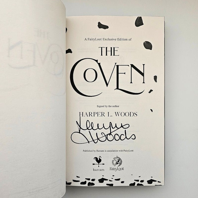 The Coven SIGNED by Harper L Woods Fairyloot Romantasy Sprayed Edge Endpaper Art NEW