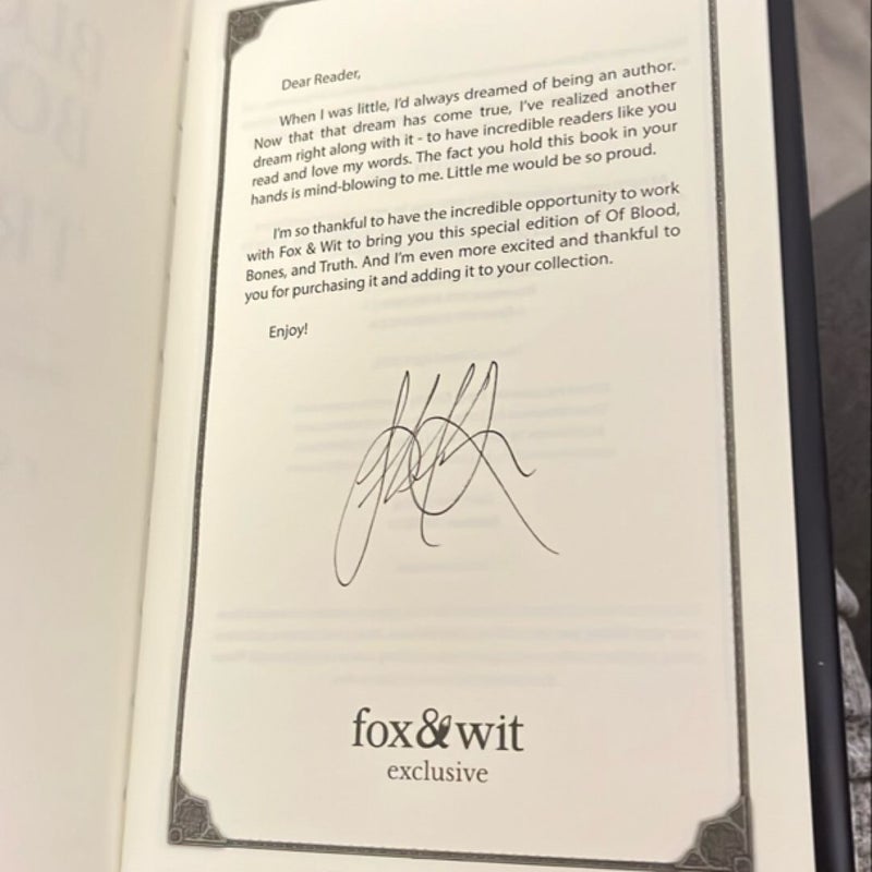 Of Blood, Bones, and Truth fox and wit signed special edition