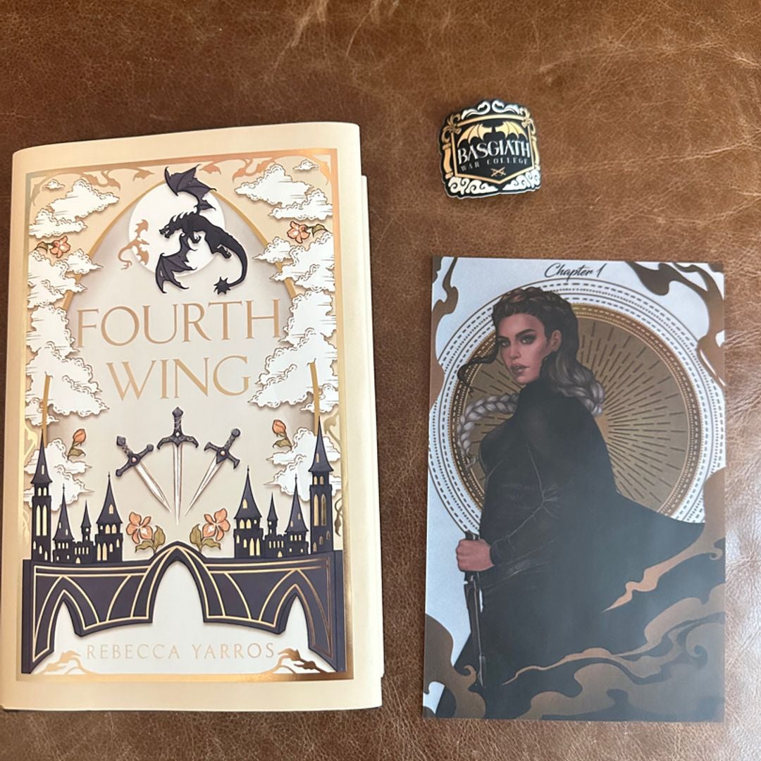 Fourth wing signed with special edition dust jacket and art print by Rebecca yarros , Hardcover