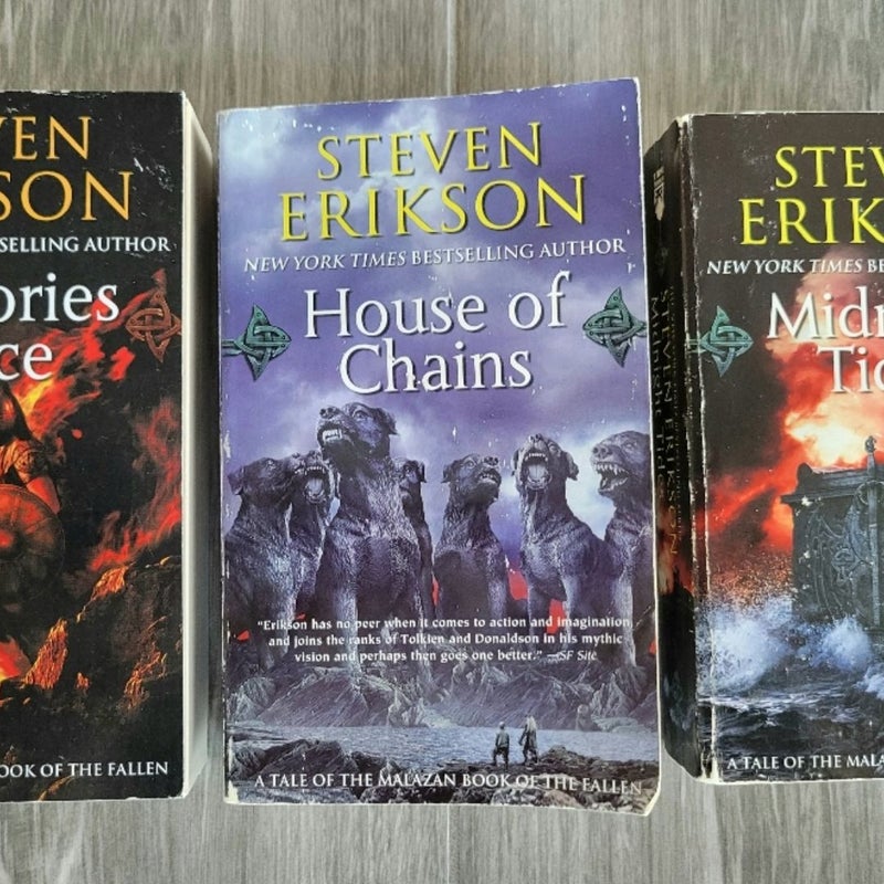 MALAZAN BOOK OF THE FALLEN SET #3, 4, 5 STEVEN ERICKSON MEMORIES CHAINS MIDNIGHT