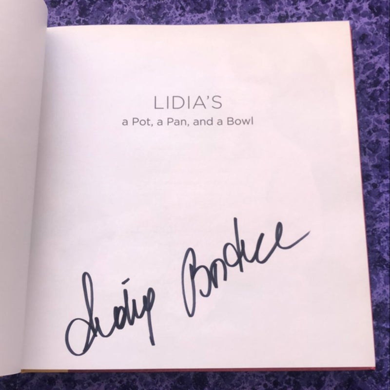 (Signed) Lidia's a Pot, a Pan, and a Bowl