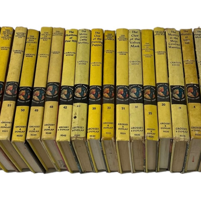 Lot of 18 Different Nancy Drew Books Vintage "Matte" Covers Yellow Spine