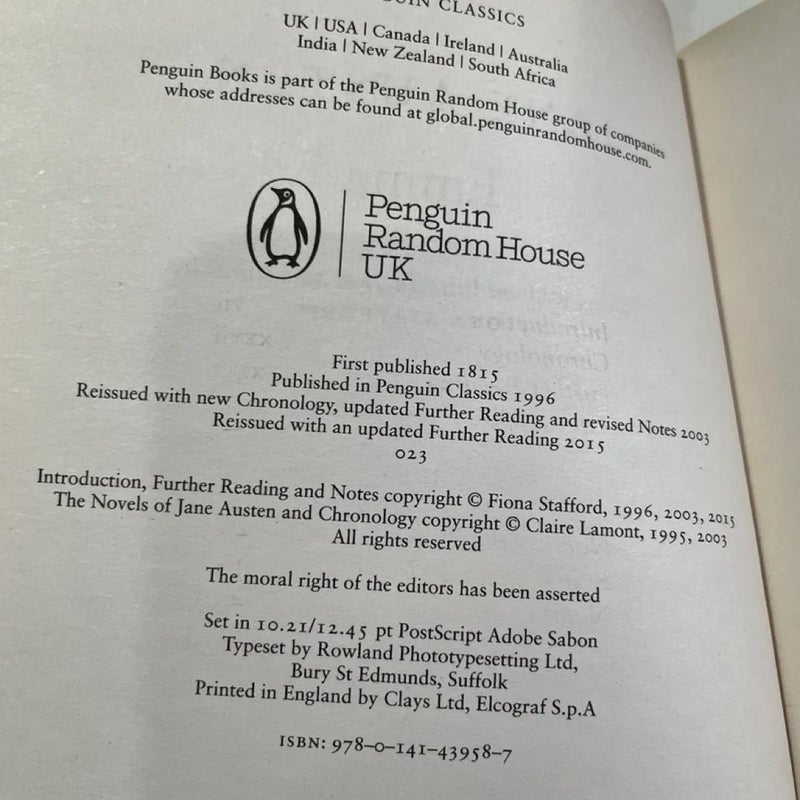 Emma by Jane Austen Penguin Classics UK Edition Softcover Book & Bookmark Set