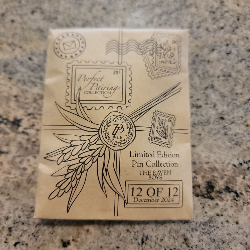 Owlcrate exclusive perfect pairings pin inspired by the book The Raven Boys