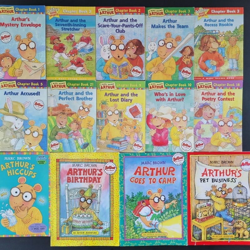 LOT OF 14 ARTHUR CHAPTER BOOKS MARC BROWN PBS TV SHOW W/ STICKERS VINTAGE 1990s