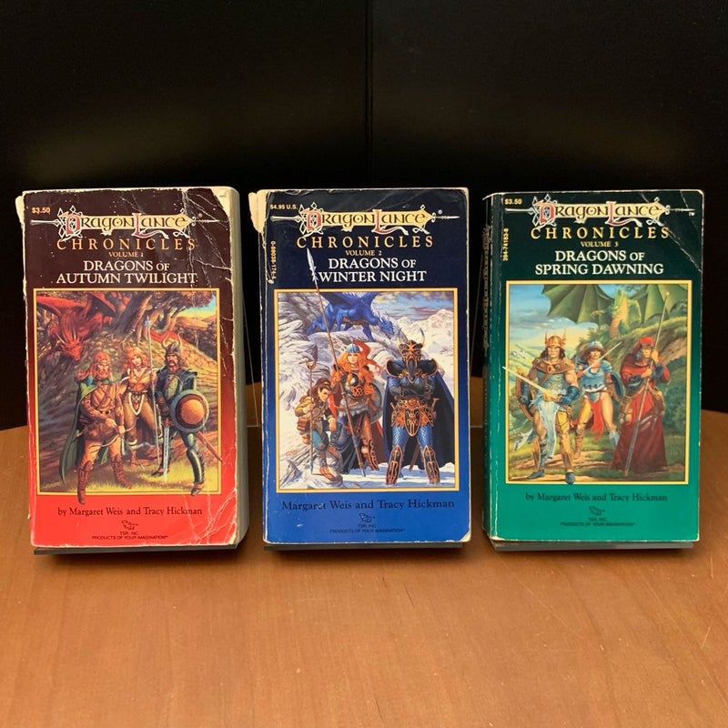 Vintage DragonLance: Complete Chronicles, Legends, Tales I Trilogy Set: Dragons of Autumn Twilight, Dragons of Winter Night, Dragons of Spring Dawning, Time of the Twins, War of the Twins, Test of the Twins, The Magic of Krynn, Kender, Gully Dwarves, and Gnomes, Love and War