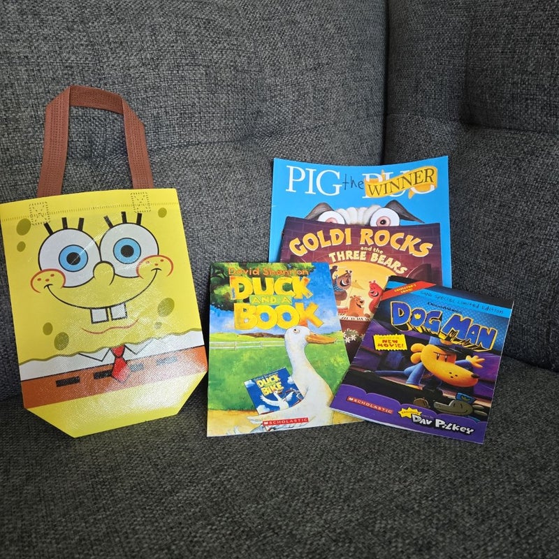 SpongeBob tote with 4 books!