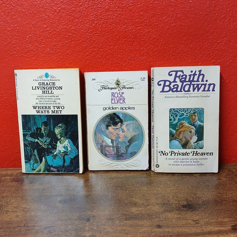 Lot of 3 Vintage Romance Novels, Golden Apples • Where Two Ways Met • No Private