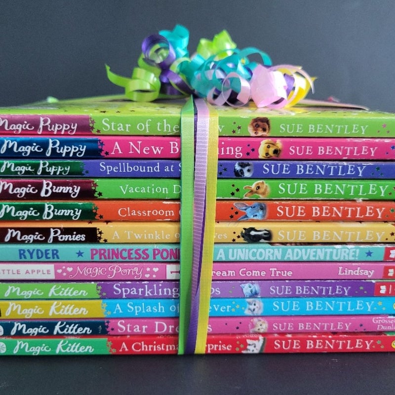 MAGIC PUPPY PONY BUNNY KITTEN VINTAGE LOT SCHOLASTIC BOOKS SUE BENTLEY WITH POSTER