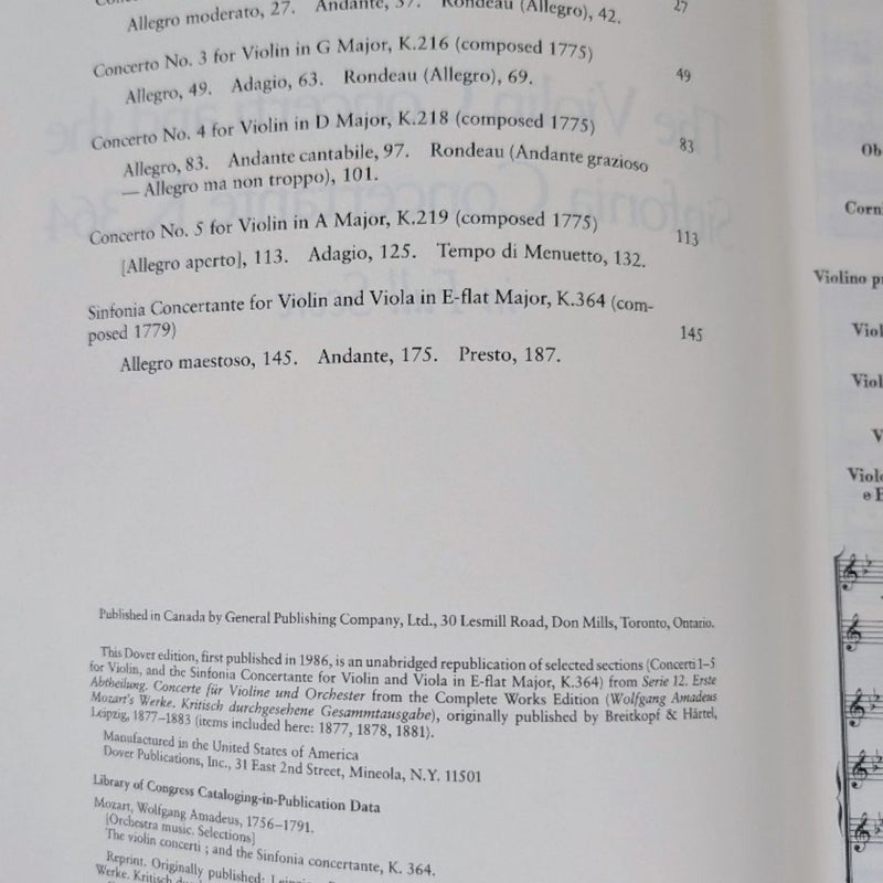 The Violin Concerti and the Sinfonia Concertante, K. 364, in Full Score