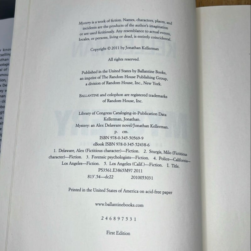 Mystery by Jonathan Kellerman – First Edition, First Printing (2001, Ballantine Books) – An Alex Delaware Novel