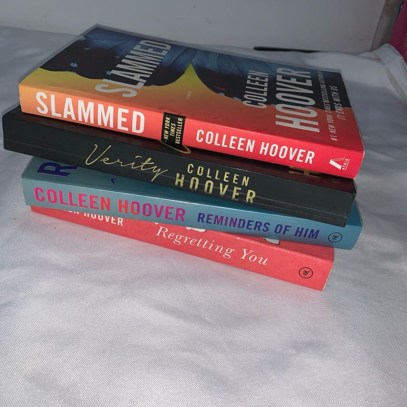 Lot of 4 Colleen Hoover Payperback Books:Reminders of Him, Verity and Slammed.