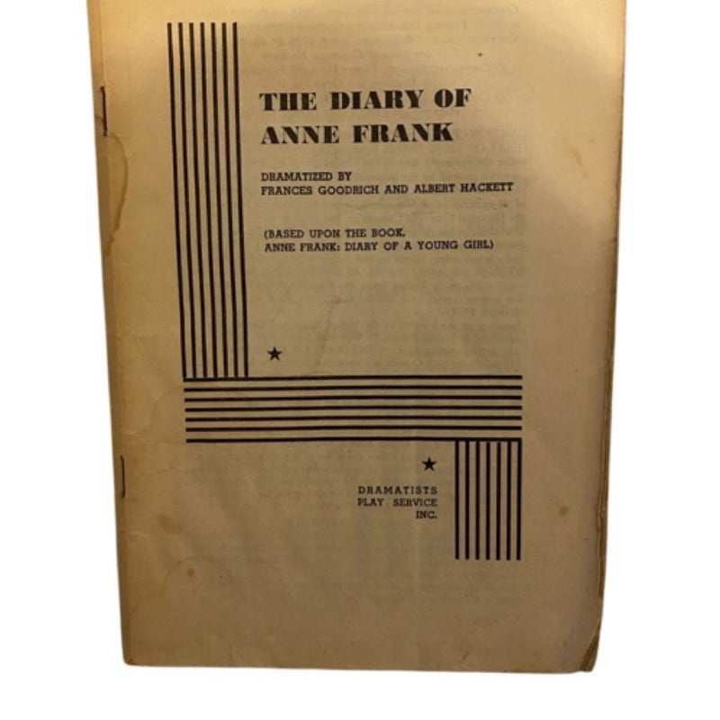 1958 The Diary Of Anne Frank Dramatists Play Service Inc Vintage