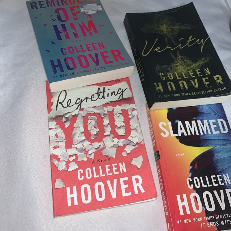 Lot of 4 Colleen Hoover Payperback Books:Reminders of Him, Verity and Slammed.