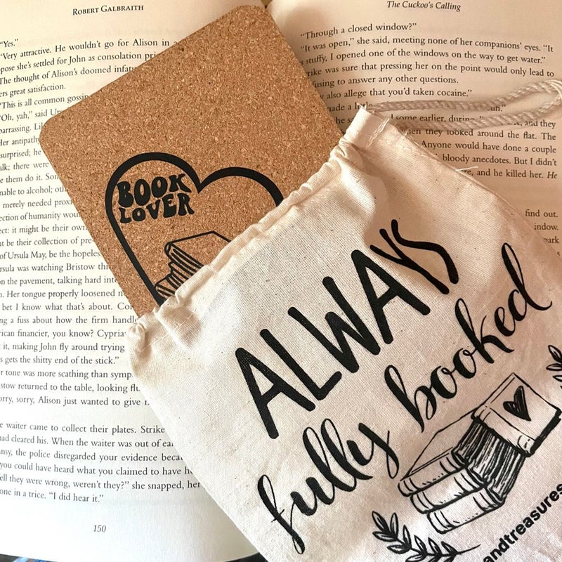 Book Lover Cork Coasters Gift Set of 4 