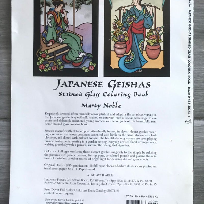 JAPANESE GEISHAS Stained Glass Coloring Book, 1998 Vintage coloring book, all unused pages! Transluscent paper!
