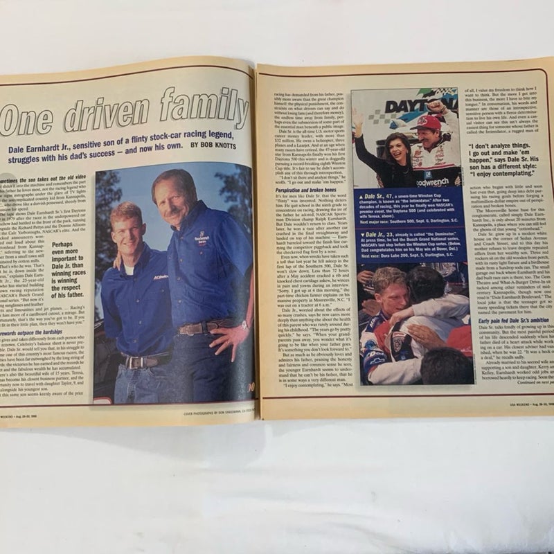 USA Weekend Vintage Dale Earnhardt “1 Driven Family” Issue August 1998 Magazine