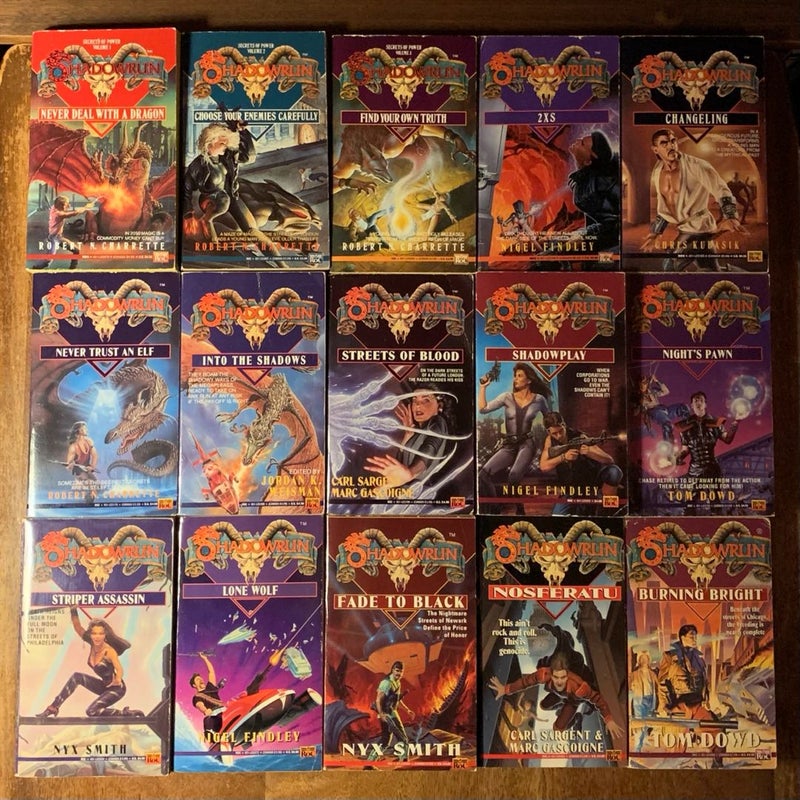 Shadowrun Starter Collection: 1-15 Original Shadowrun Novels: Never Deal with a Dragon, Choose Your Enemies Carefully, Find Your Own Truth, 2XS, Changeling, Never Trust an Elf, Into the Shadows, Streets of Blood, Shadowplay, Night’s Pawn, Striper Assassin, Lone Wolf, Fade to Black, Nosferatu, Burning Bright