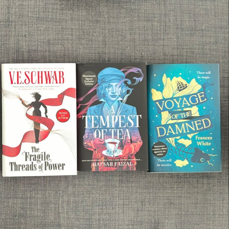 Signed waterstone special edition bundle : the fragile threads of power, a tempest of tea, voyage of the damned