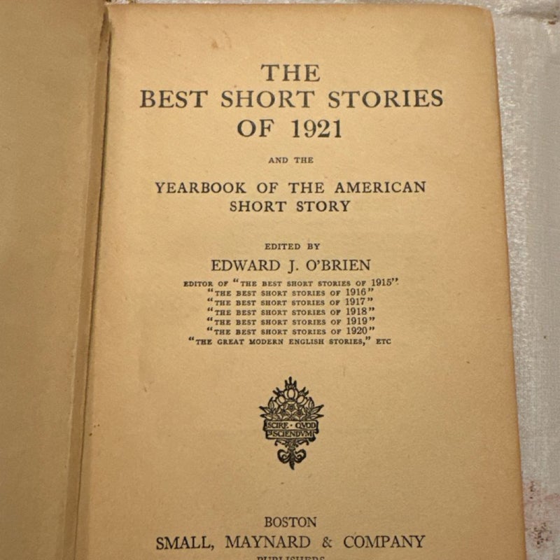 The Best Short Stories of 1921 Yearbook American Short Story