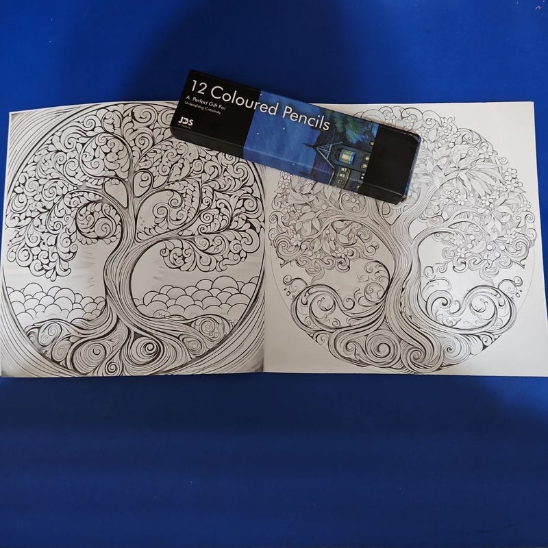 The Tree of Life Adult Coloring Book (plus an unopened box of 12 colored pencils)