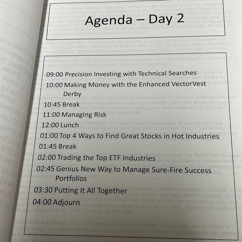 VectorVest - Two-Day Investment Seminar,Agenda & Workbook (2015)