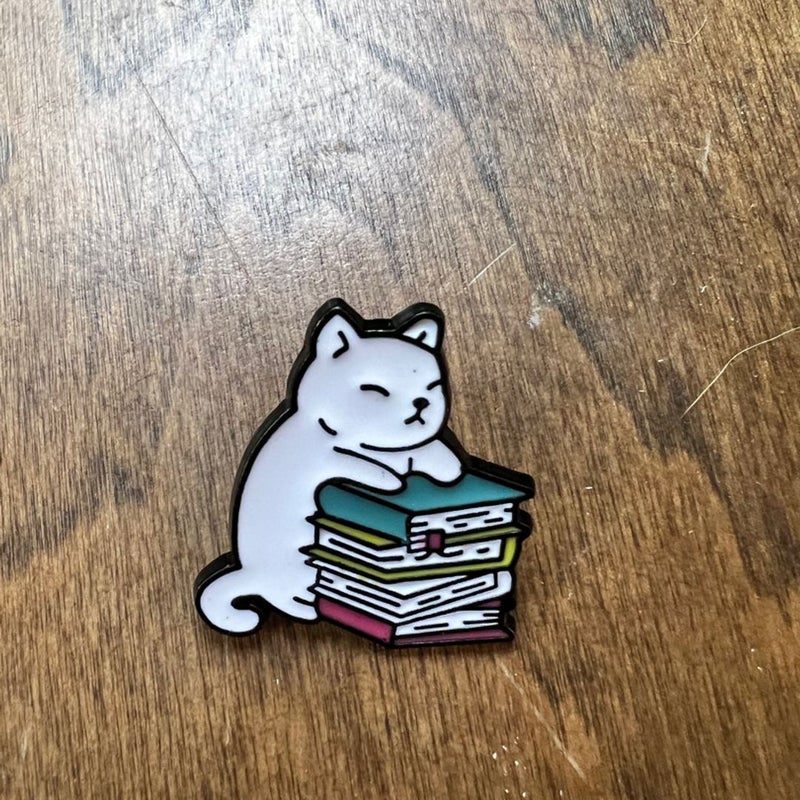 Cat Book Stack Enamel Pin