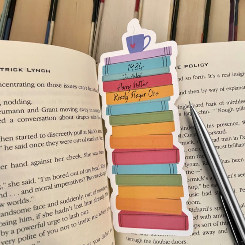 Book Tracker Bookmark Rainbow Book Stack
